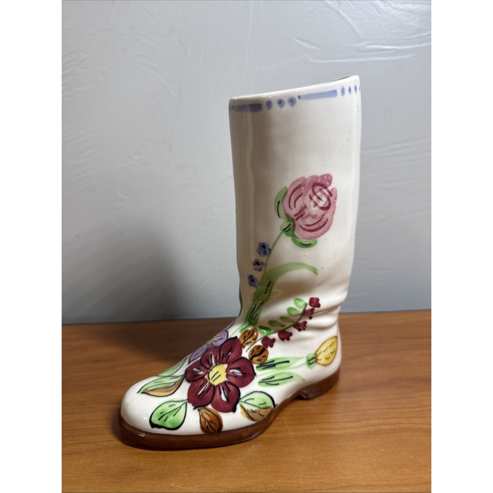 Vintage Blue Ridge Southern Pottery Boot Vase "Gladys" Floral Pattern 8" Ceramic